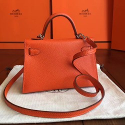 Hermes Orange Epsom Kelly Mini II Handmade Bag TDBS27256