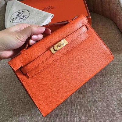 Hermes Orange Kelly Pochette Epsom Handmade Bag TDBS27257