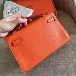 Hermes Orange Kelly Pochette Epsom Handmade Bag TDBS27257