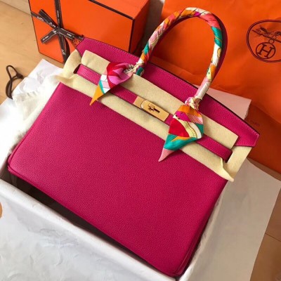 Hermes Peach Birkin 35cm Clemence Handmade Bag TDBS26286