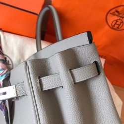 Hermes Pearl Grey Birkin 30cm Clemence Handmade Bag TDBS26287