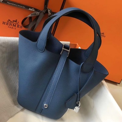 Hermes Picotin Lock 18 Bag In Blue Agate Clemence Leather TDBS27524