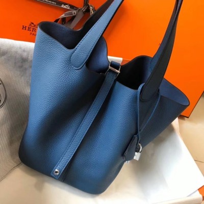 Hermes Picotin Lock 22 Bag In Blue Agate Clemence Leather TDBS27540