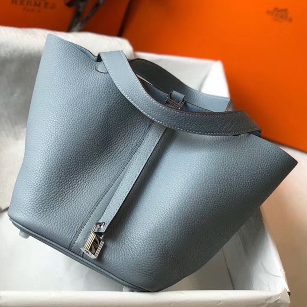 Hermes Picotin Lock 22 Bag In Blue Lin Clemence Leather TDBS27542