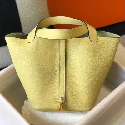 Hermes Picotin Lock 22 Bag In Jaune Poussin Clemence Leather TDBS27545