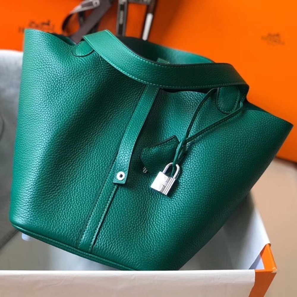 Hermes Picotin Lock 22 Bag In Vert Vertigo Clemence Leather TDBS27553