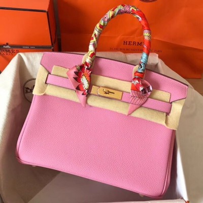 Hermes Pink Birkin 30cm Clemence Handmade Bag TDBS26290