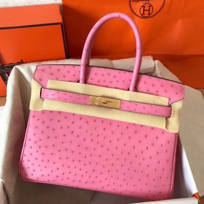 Hermes Pink Birkin 30cm Ostrich Handmade Bag TDBS26292