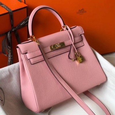 Hermes Pink Clemence Kelly 25cm GHW Bag TDBS27261