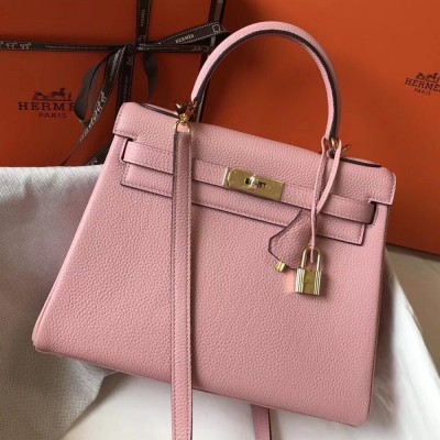 Hermes Pink Clemence Kelly 28cm Bag TDBS27262