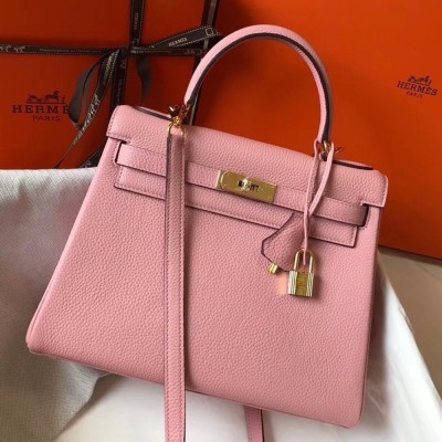 Hermes Pink Clemence Kelly 32cm Retourne Bag TDBS27263