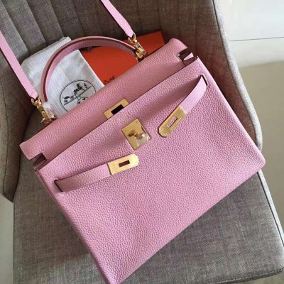 Hermes Pink Clemence Kelly Retourne 32cm Handmade Bag TDBS27264