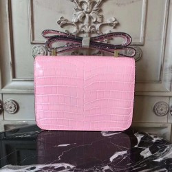 Hermes Pink Constance MM 24cm Crocodile Bag TDBS26564