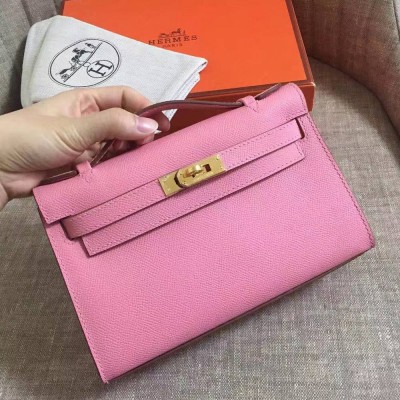 Hermes Pink Kelly Pochette Epsom Handmade Bag TDBS27267