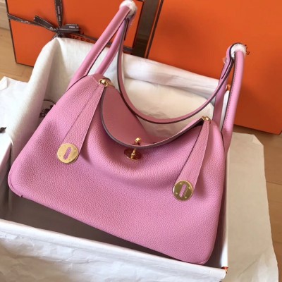 Hermes Pink Lindy 26cm Clemence Handmade Bag TDBS27454