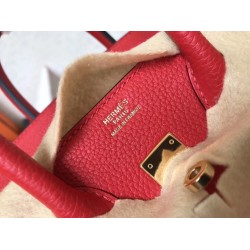 Hermes Red Birkin 25cm Clemence Handmade Bag TDBS26295