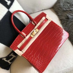 Hermes Red Birkin 30cm Crocodile Niloticus Shiny Bag TDBS26298