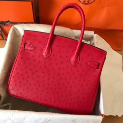 Hermes Red Birkin 30cm Ostrich Handmade Bag TDBS26300