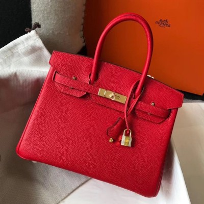 Hermes Red Clemence Birkin 30cm Bag TDBS26302