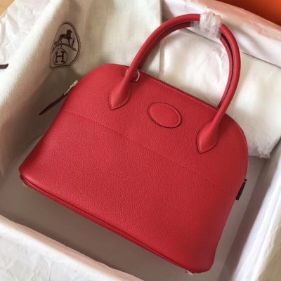 Hermes Red Clemence Bolide 27cm Handmade Bag TDBS26432