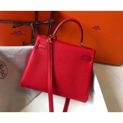 Hermes Red Clemence Kelly 25cm GHW Bag TDBS27269