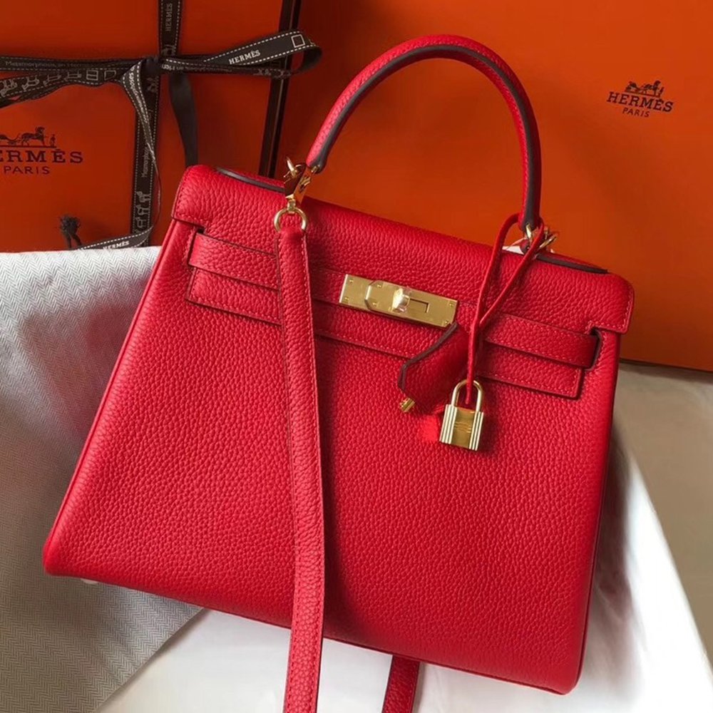 Hermes Red Clemence Kelly 32cm Retourne Bag TDBS27271