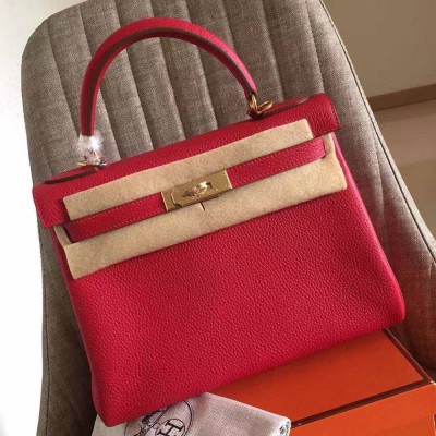 Hermes Red Clemence Kelly Retourne 32cm Handmade Bag TDBS27272