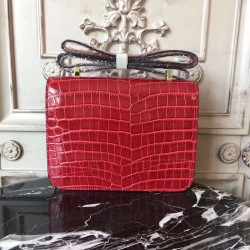 Hermes Red Constance MM 24cm Crocodile Bag TDBS26566