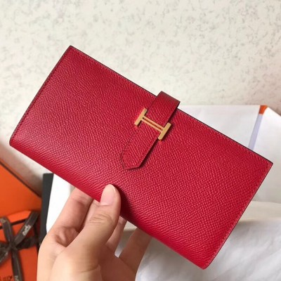 Hermes Red Epsom Bearn Gusset Wallet TDBS27795