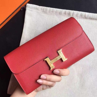 Hermes Red Epsom Constance Long Wallet TDBS27796