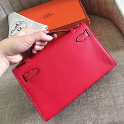 Hermes Red Kelly Pochette Swift Handmade Bag TDBS27279