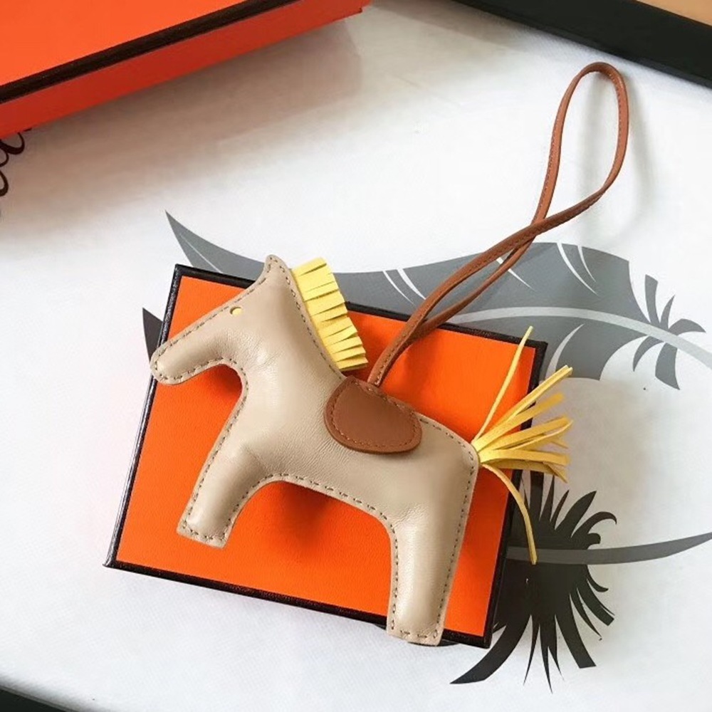 Hermes Rodeo Horse Bag Charm In Beige/Camarel/Yellow Leather TDBS27586