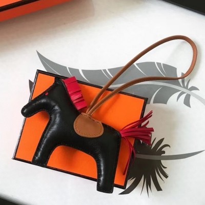 Hermes Rodeo Horse Bag Charm In Black/Camarel/Red Leather TDBS27588