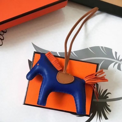 Hermes Rodeo Horse Bag Charm In Blue/Camarel/Orange Leather TDBS27589