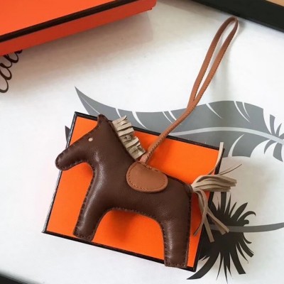 Hermes Rodeo Horse Bag Charm In Cafe/Camarel/Grey Leather TDBS27592