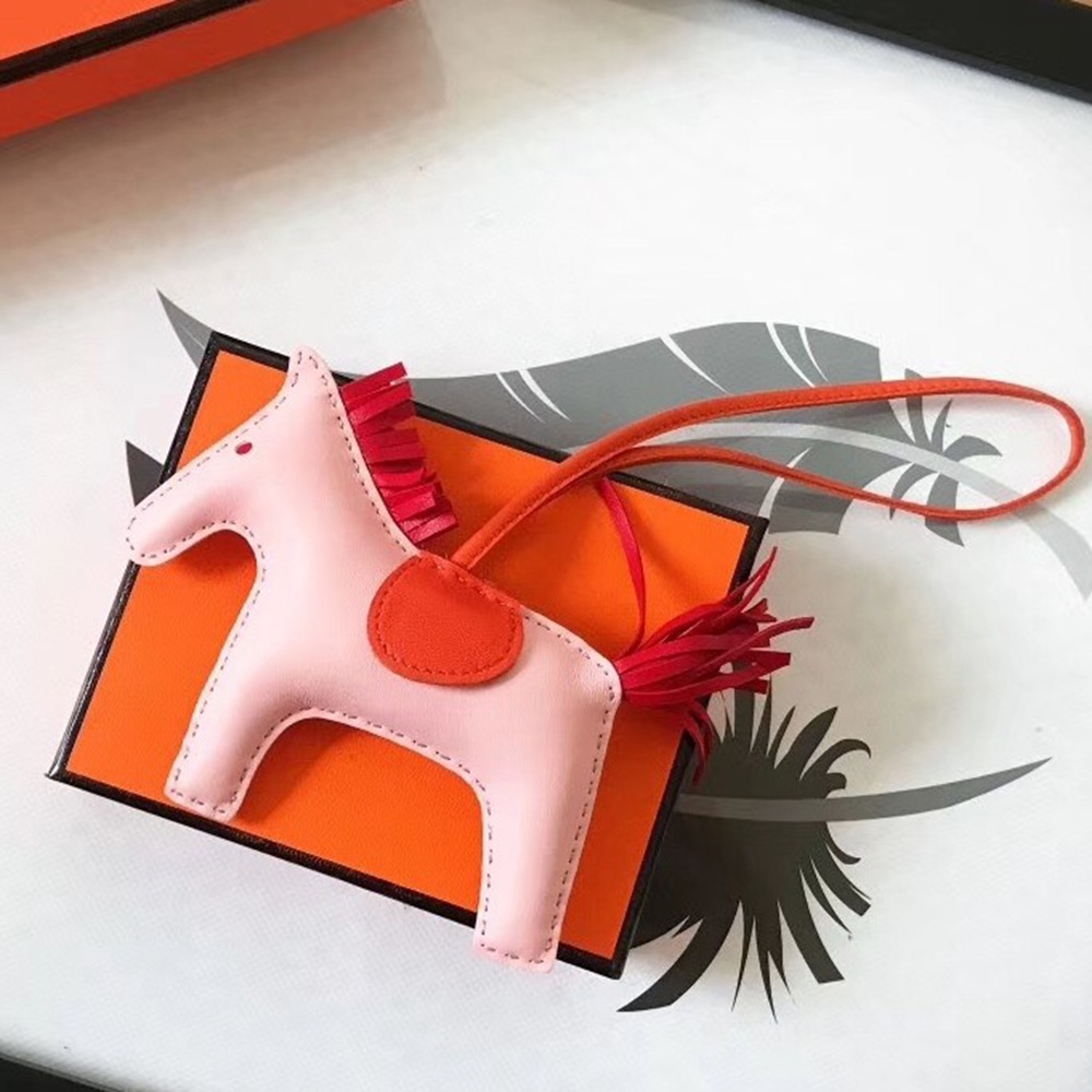 Hermes Rodeo Horse Bag Charm In Light Pink/Orange/Red Leather TDBS27596