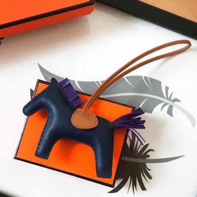 Hermes Rodeo Horse Bag Charm In Navy/Camarel/Purple Leather TDBS27598