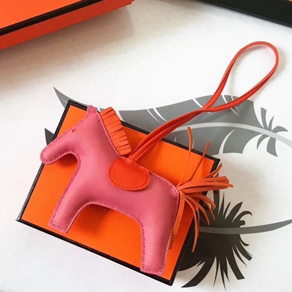 Hermes Rodeo Horse Bag Charm In Pink/Orange Leather TDBS27601