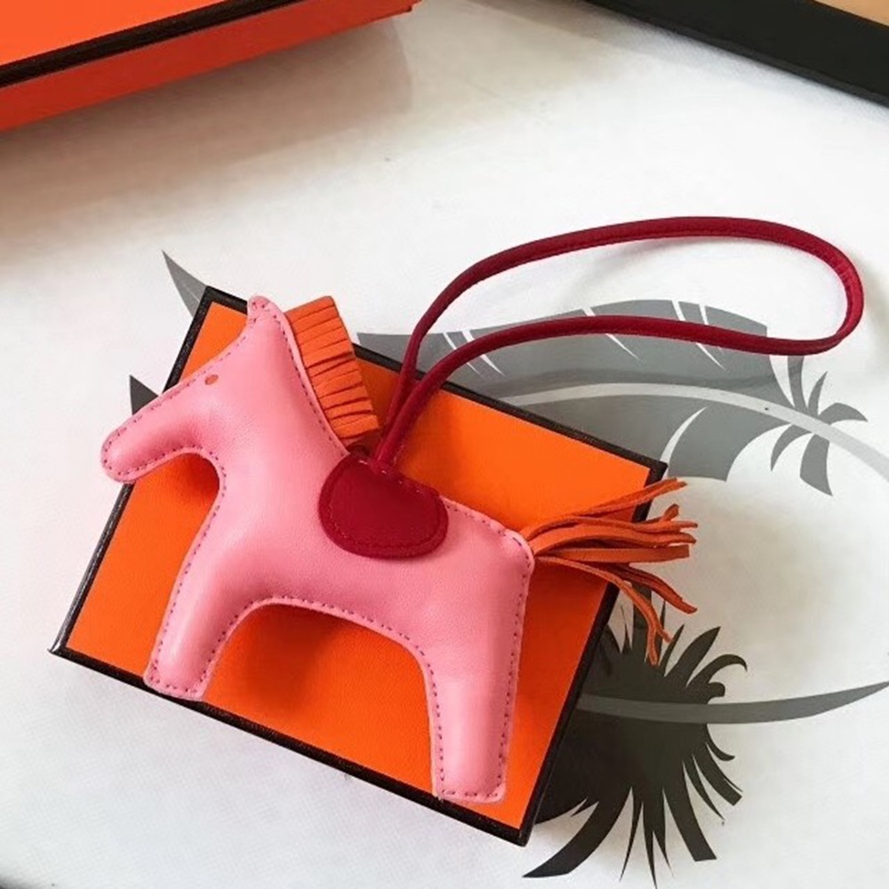 Hermes Rodeo Horse Bag Charm In Pink/Red/Orange Leather TDBS27602