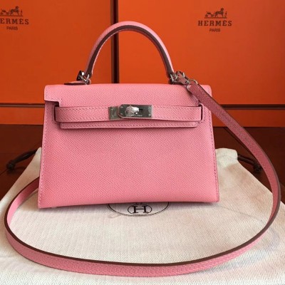 Hermes Rose Confetti Epsom Kelly Mini II Handmade Bag TDBS27285