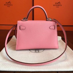 Hermes Rose Confetti Epsom Kelly Mini II Handmade Bag TDBS27285