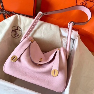 Hermes Rose Dragee Lindy 26cm Clemence Handmade Bag TDBS27459