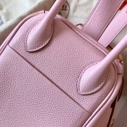 Hermes Rose Dragee Lindy 26cm Clemence Handmade Bag TDBS27459