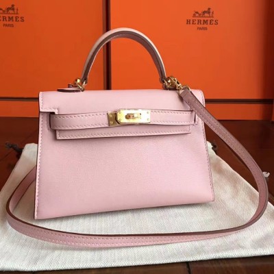 Hermes Rose Dragee Swift Kelly Mini II Handmade Bag TDBS27286