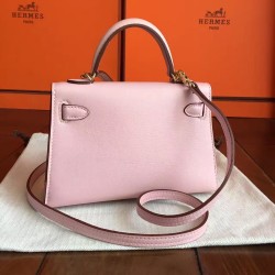 Hermes Rose Dragee Swift Kelly Mini II Handmade Bag TDBS27286