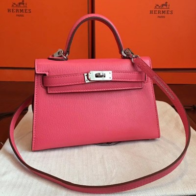 Hermes Rose Lipstick Chevre Kelly Mini II Handmade Bag TDBS27287