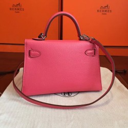 Hermes Rose Lipstick Chevre Kelly Mini II Handmade Bag TDBS27287