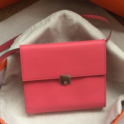 Hermes Rose Lipstick Clic 16 Wallet With Strap TDBS27664