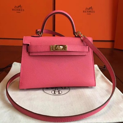 Hermes Rose Lipstick Epsom Kelly Mini II Handmade Bag TDBS27288