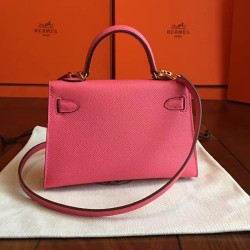 Hermes Rose Lipstick Epsom Kelly Mini II Handmade Bag TDBS27288